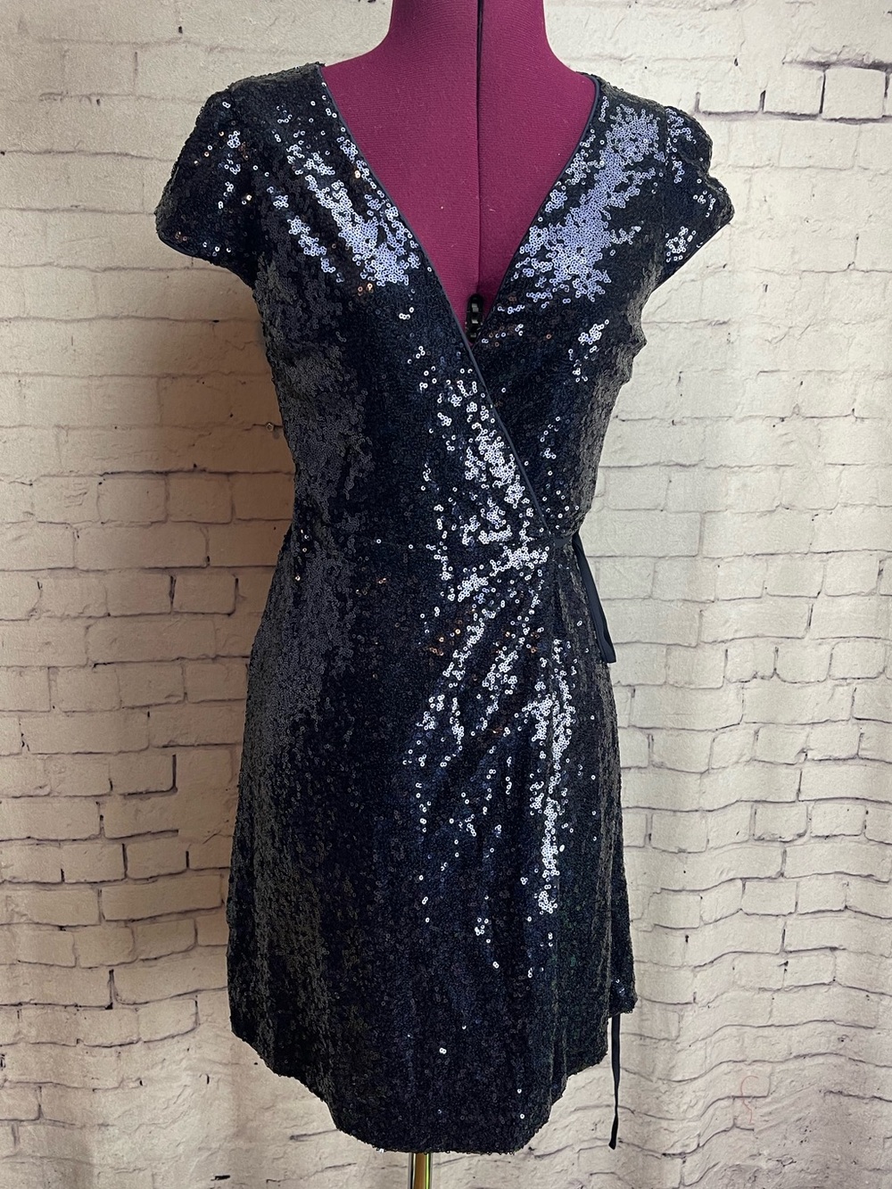 Soprano size small navy blue sequin wrap dress